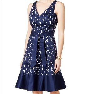 Nine West Navy Sleeveless Polka Dot Flare Dress